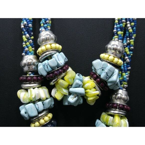 Chico's Blue Green Seed Bead Gemstone MOP Two Strand Necklace, 25 Inches - Picture 5 of 9